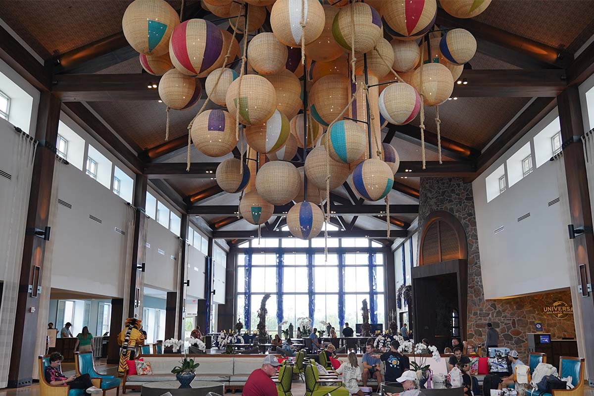 Lobby of Sapphire Falls Resort at Universal Orlando.