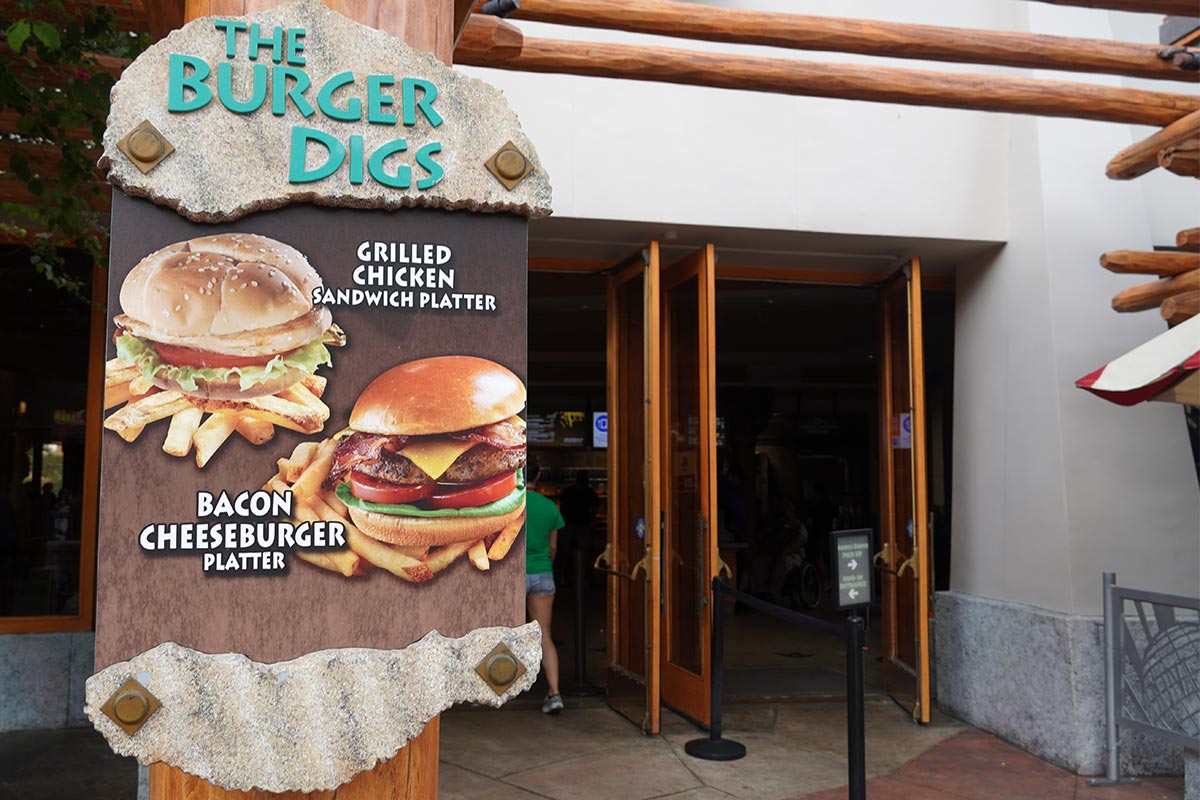 The burger Digs Exterior Restaurant at Islands of Adventure.