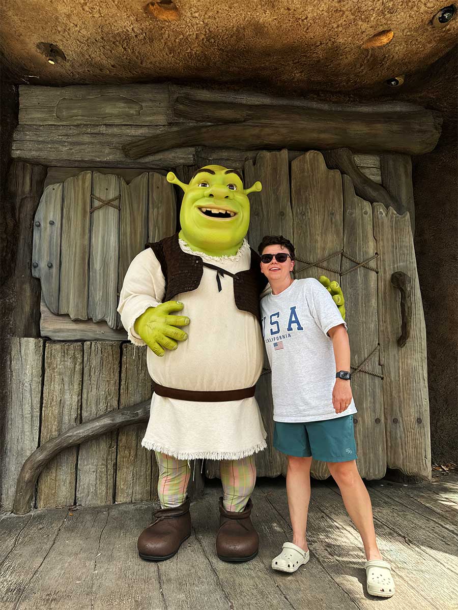 Shrek character meet and greet at Shrek Swamp DreamWorks at Universal Orlando.