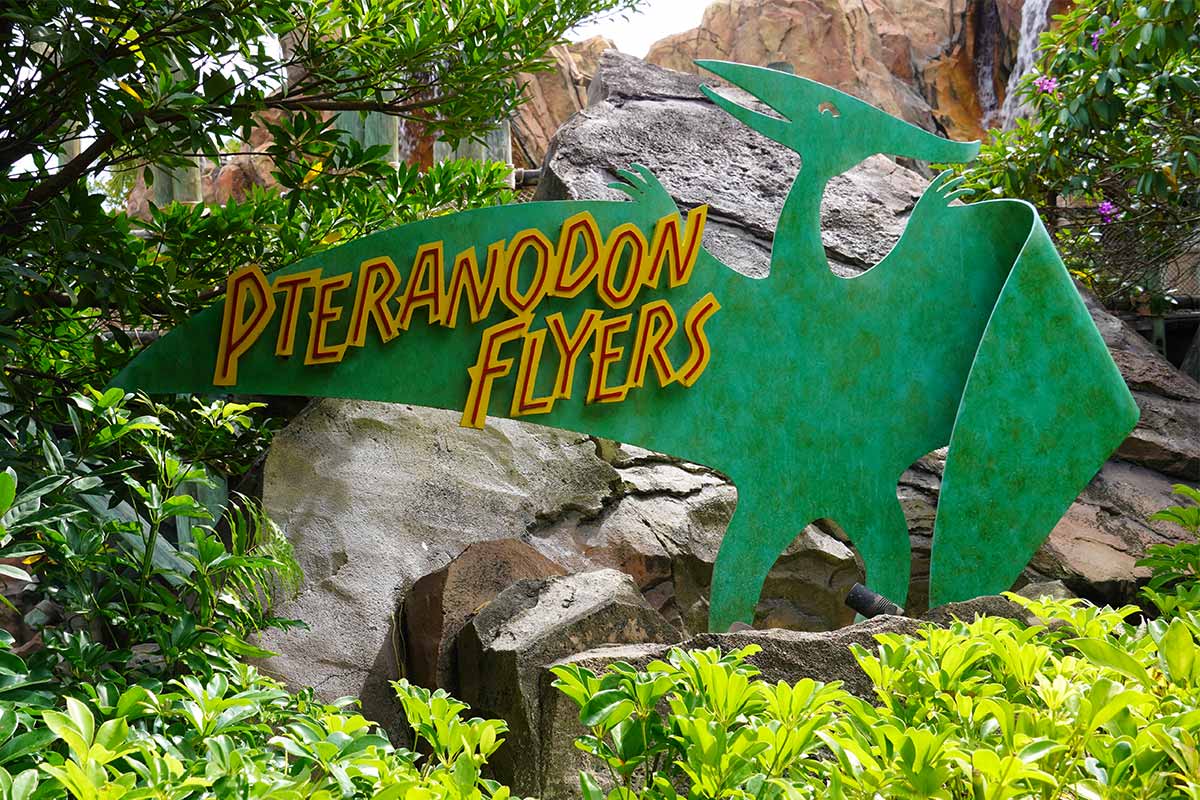 Pteranodon Flyers sign at Ride Signpost at Universal Orlando.