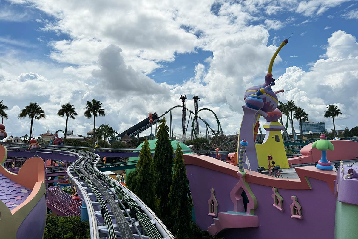 View from the High in the Sky Seuss Trolley train Ride at Islands of Adventure.