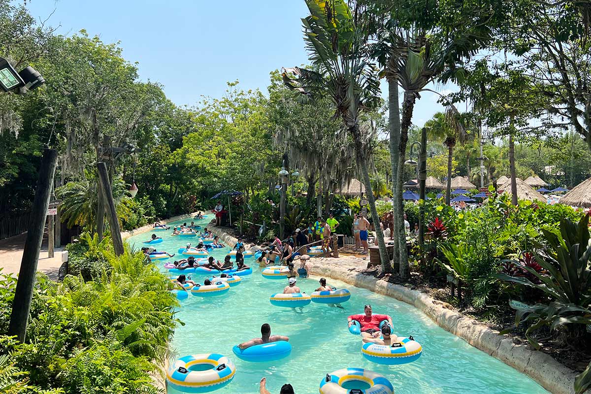 Castaway Creek lazy river at Typhoon Lagoon water park at Walt Disney.