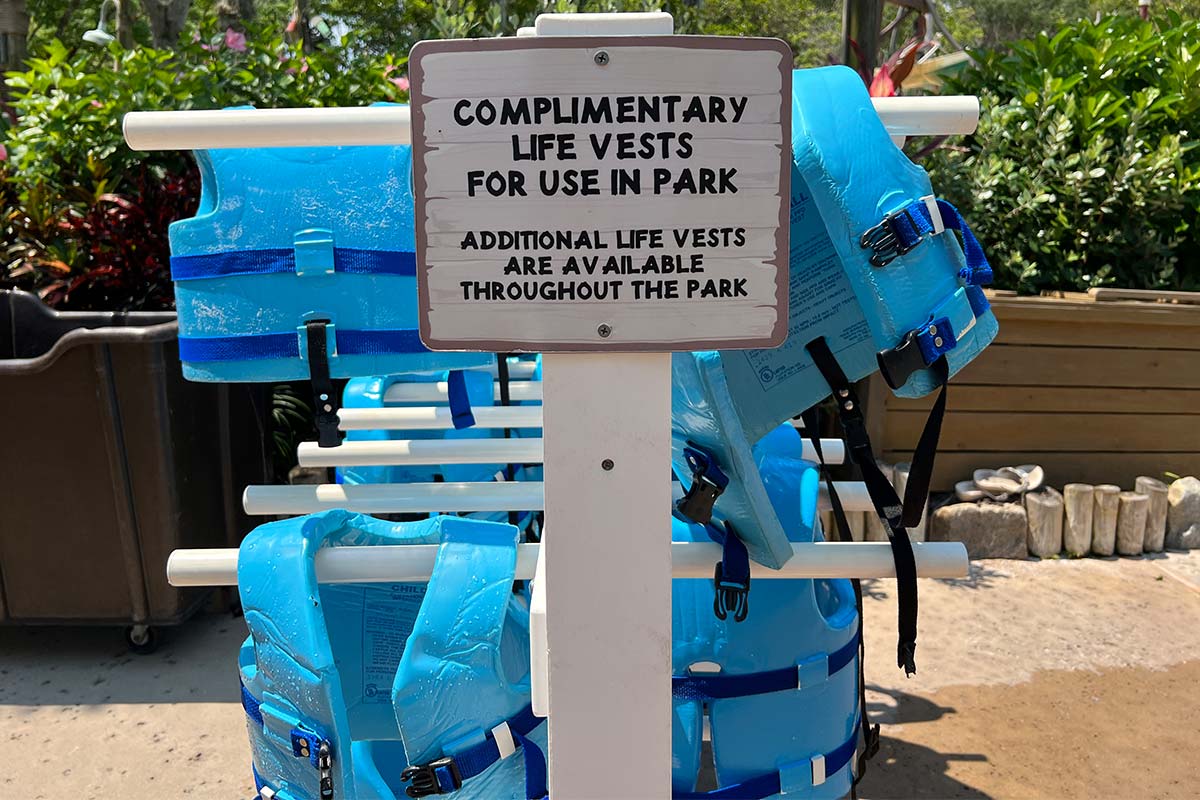 Life Vests Jackets Free rental at Typhoon Lagoon water park at Universal Orlando.