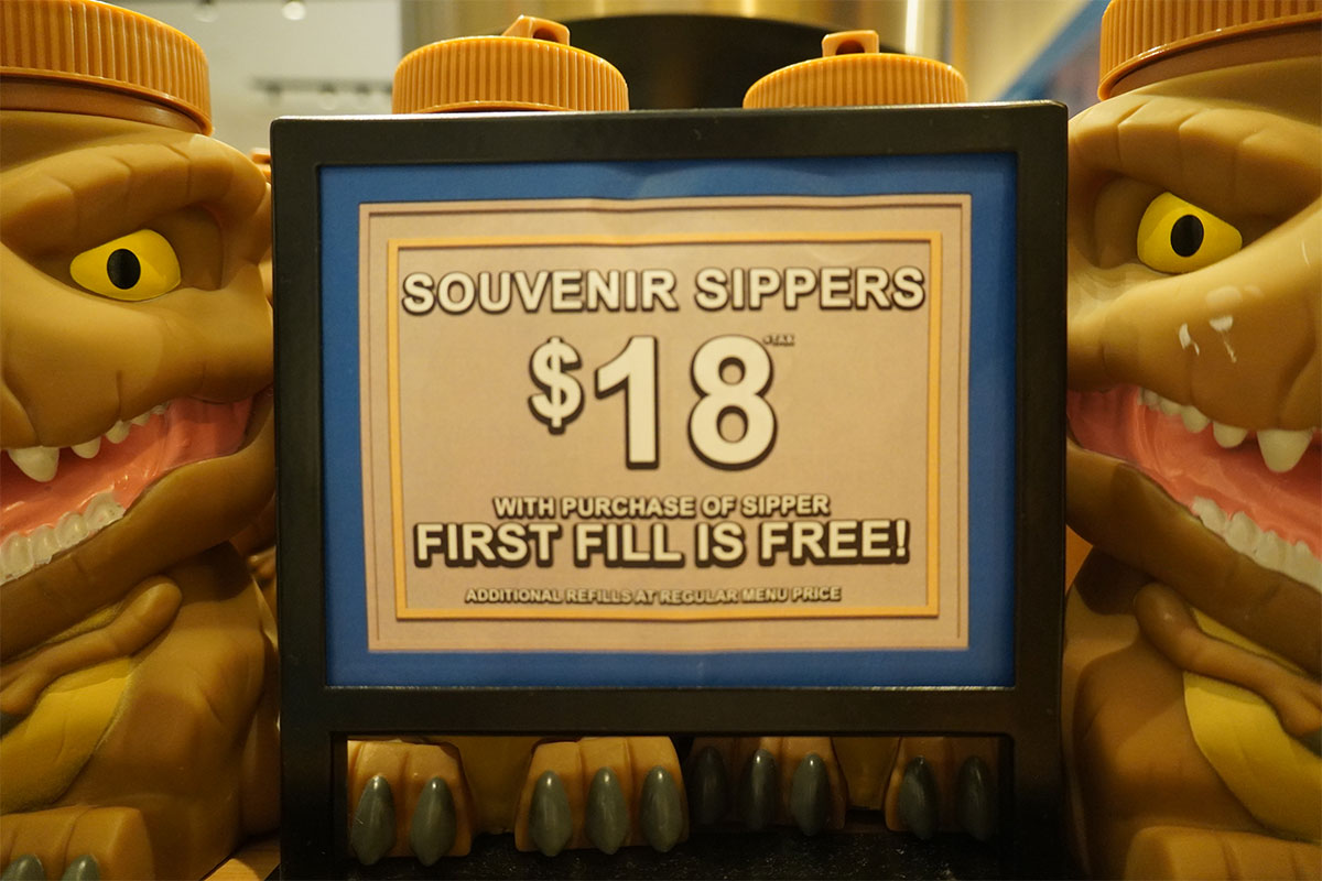 Souvenir Sipper Price sign refillable cup Freestyle at Universal Orlando.