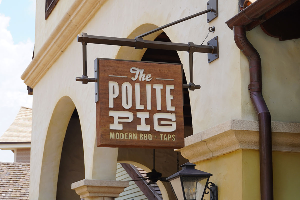 The Polite Pig sign Exterior at Disney Springs Walt Disney.