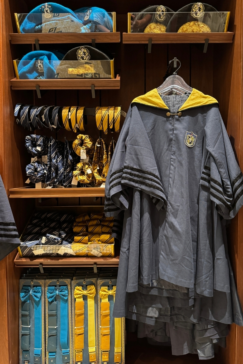 Harry Potter robe and accessories on display at a Universal Orlando Resort store