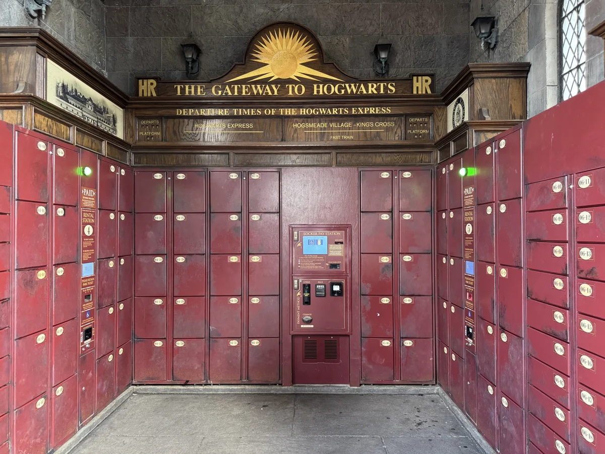 Gateway to Hogwarts entrance area near the Hagrid's Magical Creatures Motorbike Adventure locker bank at Islands of Adventure, Universal Orlando Resort