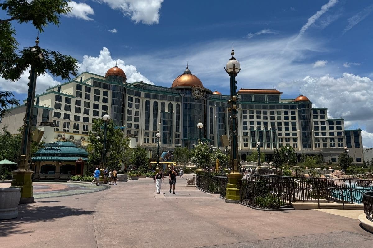View from inside Helios Grand Hotel looking into Epic Universe.