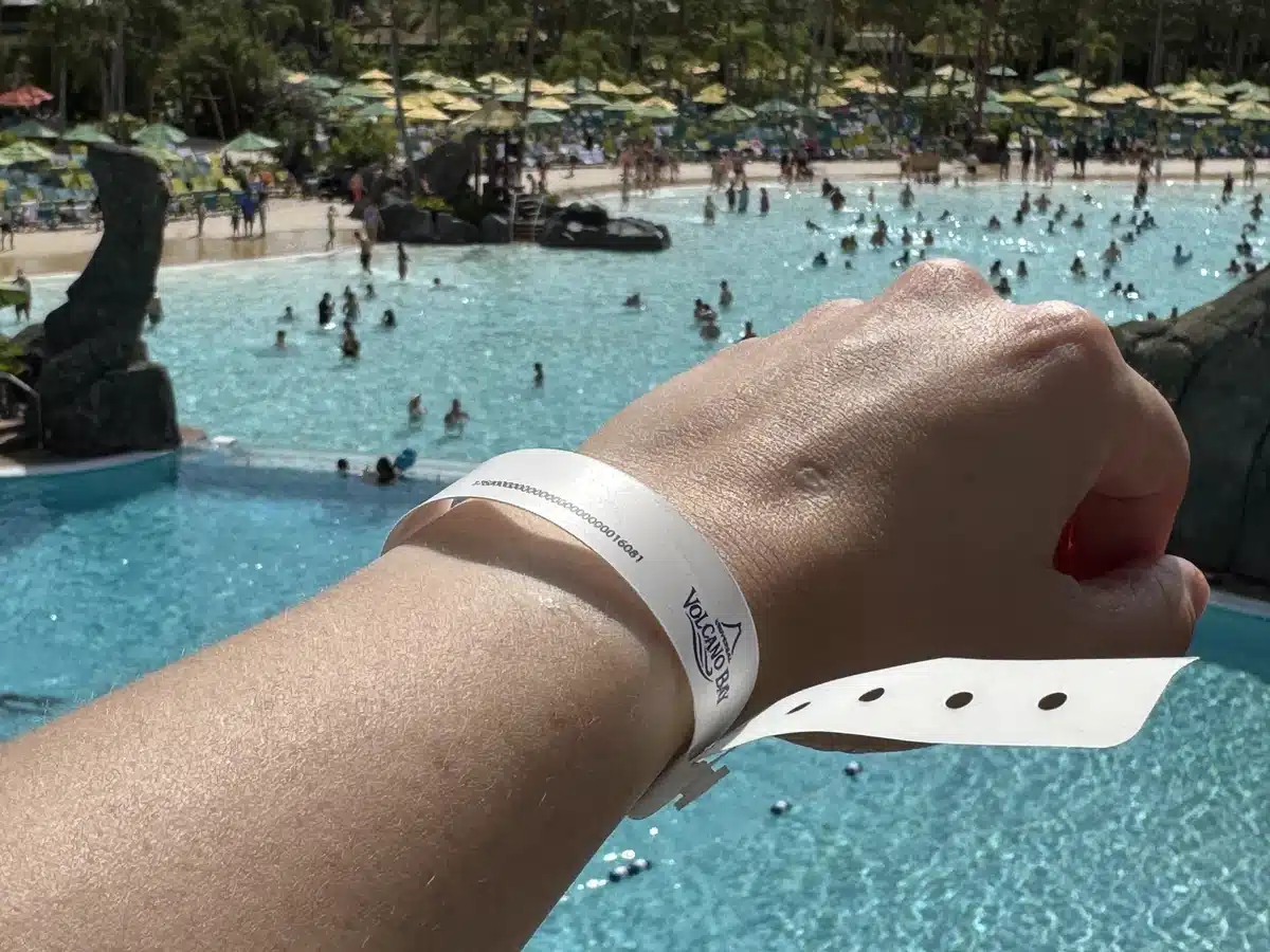 Universal Express Pass wristband at Volcano Bay, May 2026