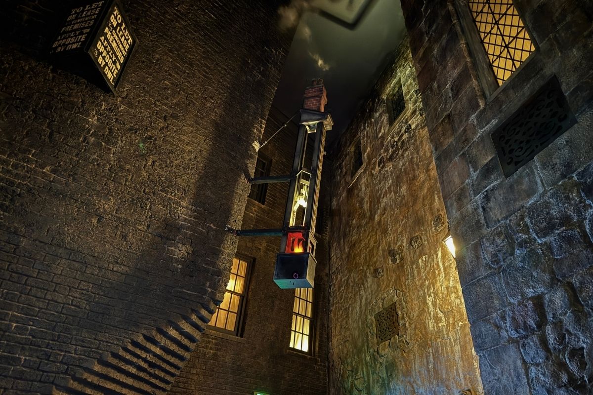 The Knockturn Alley staircase Patronus spell location in Diagon Alley at Universal Studios Florida