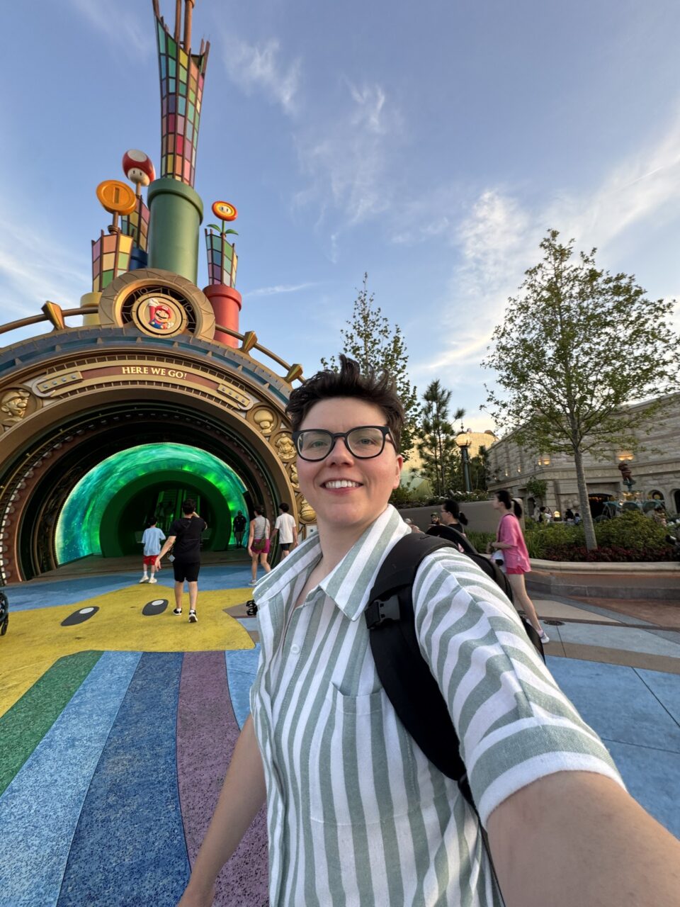 Cora at the Super Nintendo World Entrance Tunnel at Epic Universe