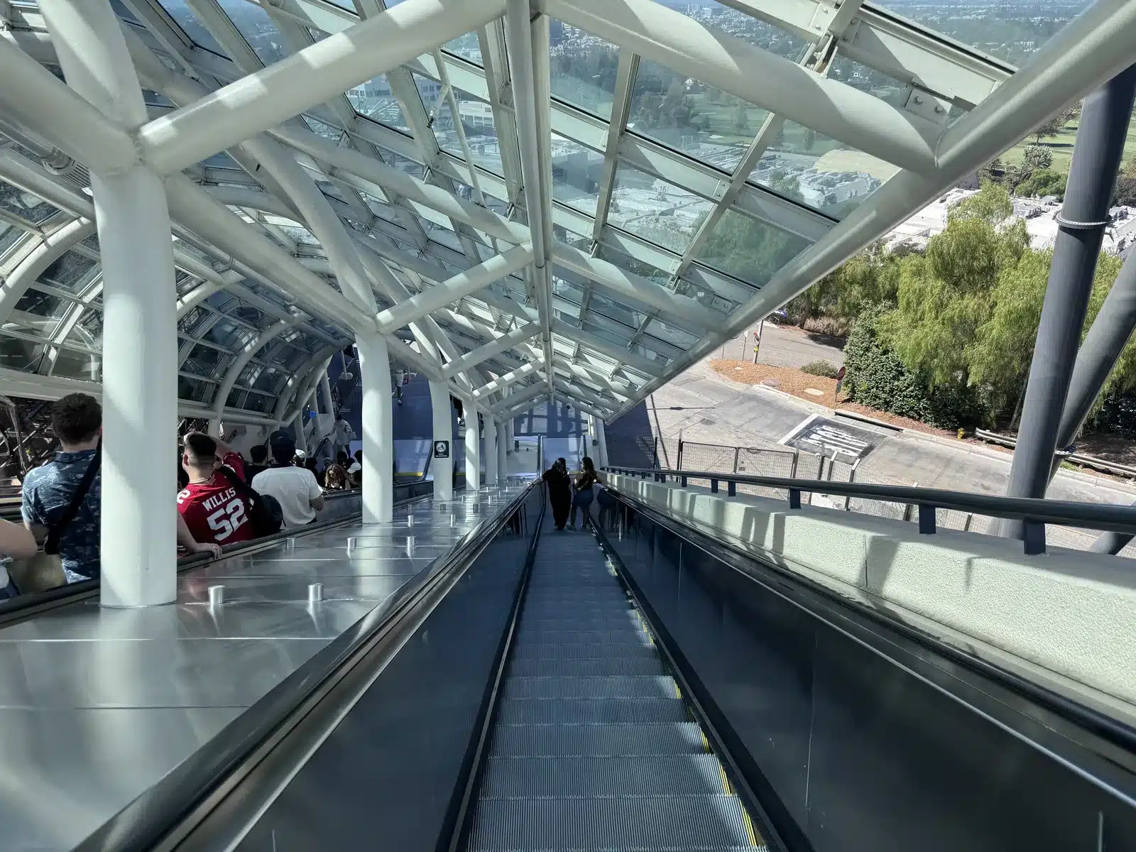 The covered StarWay escalators carrying guests down to the Lower Lot at Universal Studios Hollywood