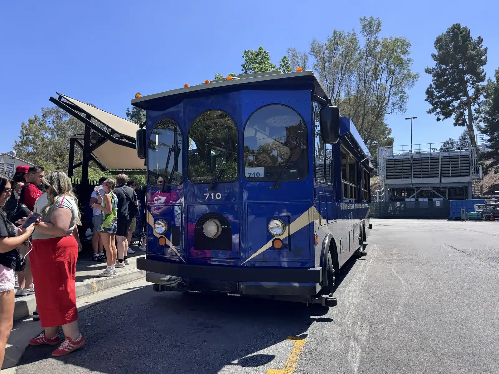 Guests boarding a Studio Tour tram at Universal Studios Hollywood