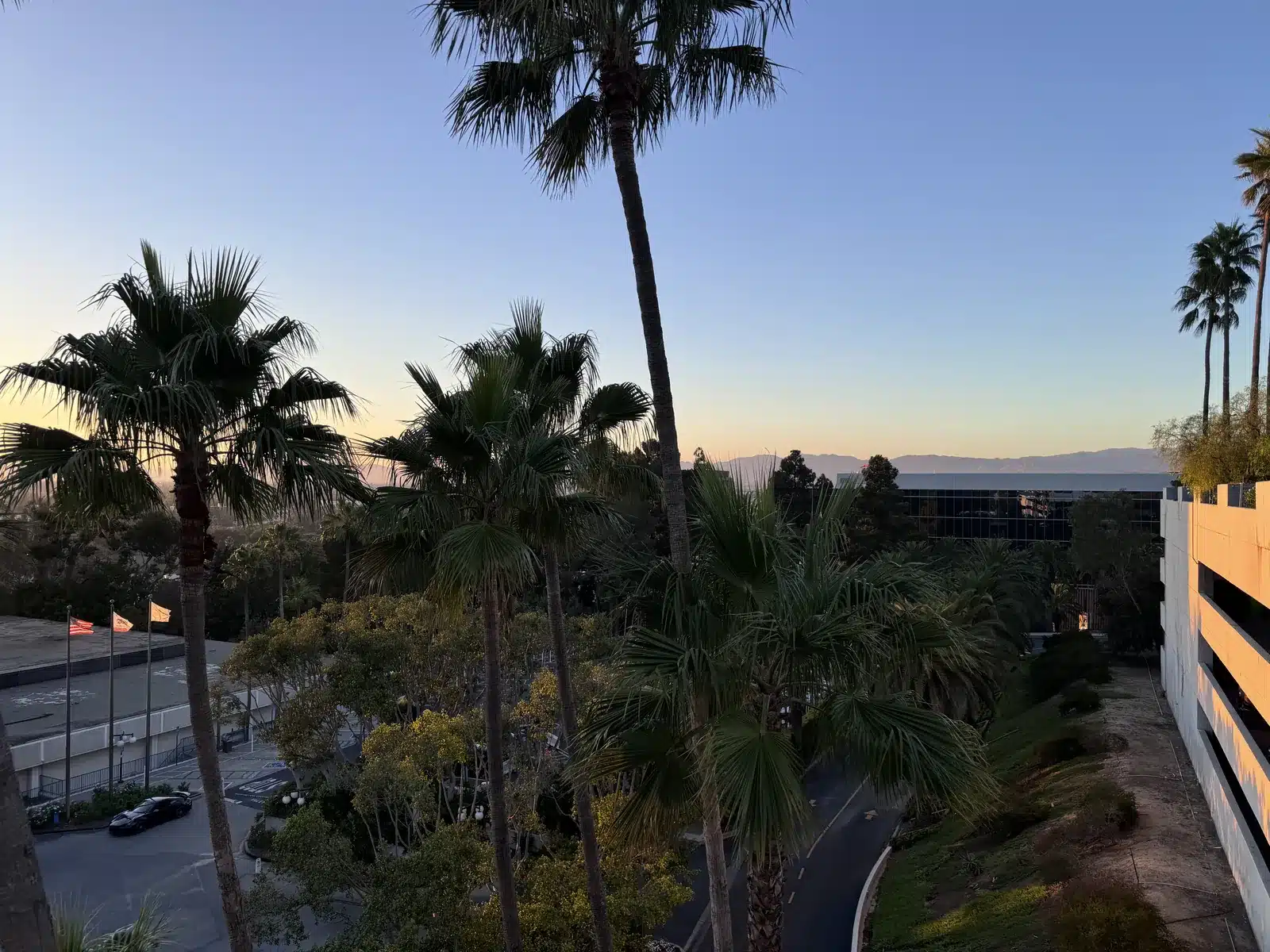 Sunset over the San Fernando Valley from the top deck of a Universal Studios Hollywood parking garage